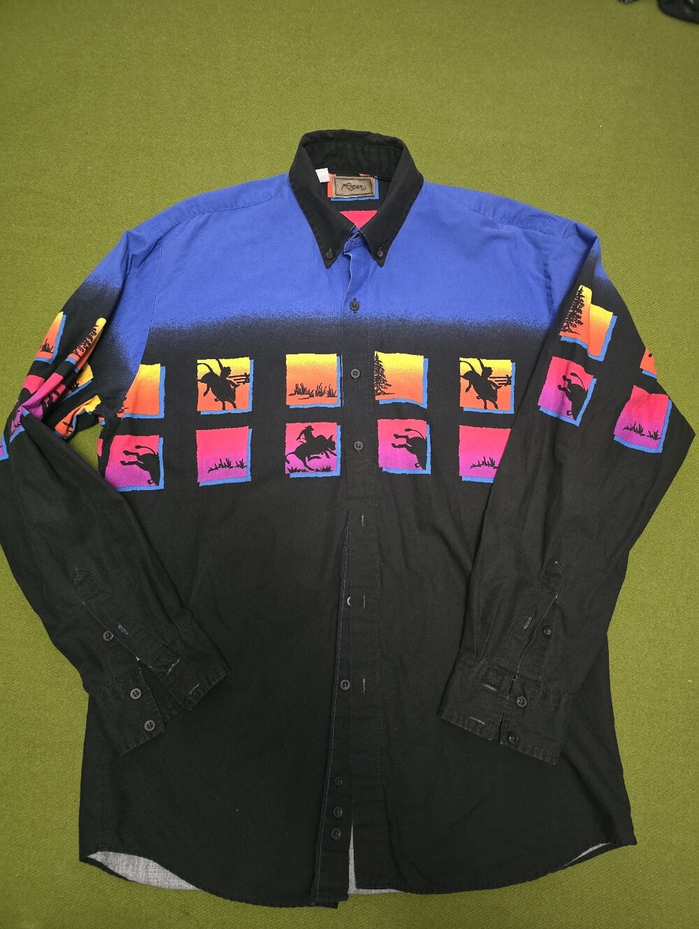 Roper Blue & Black Western Graphic Button-Down Shirt